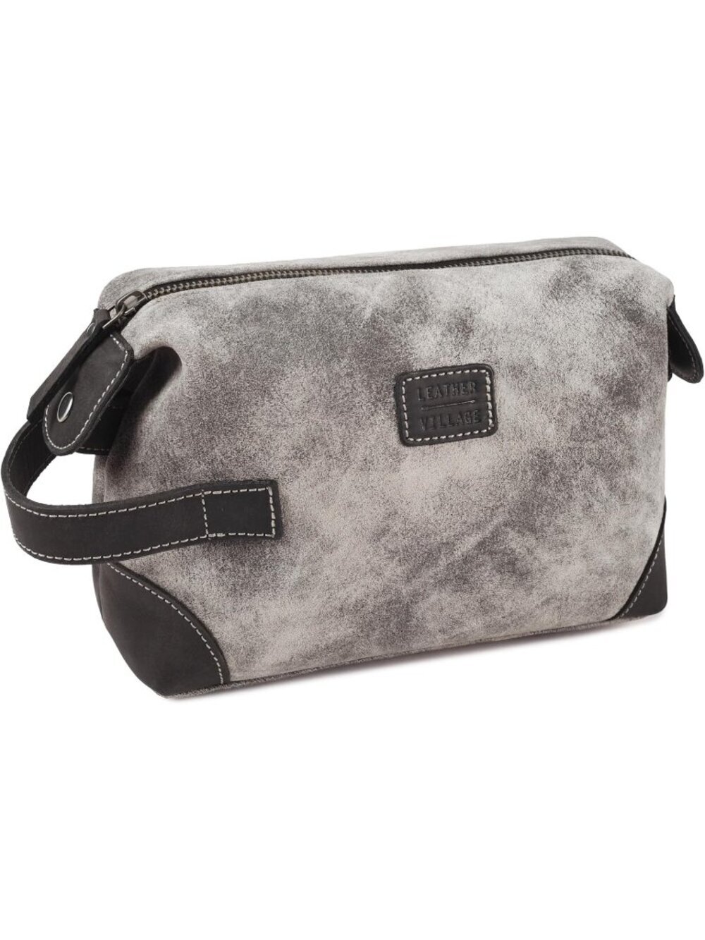 Men's Grey Genuine Leather Travel Vintage Toiletry Bag with Waterproof Lining
